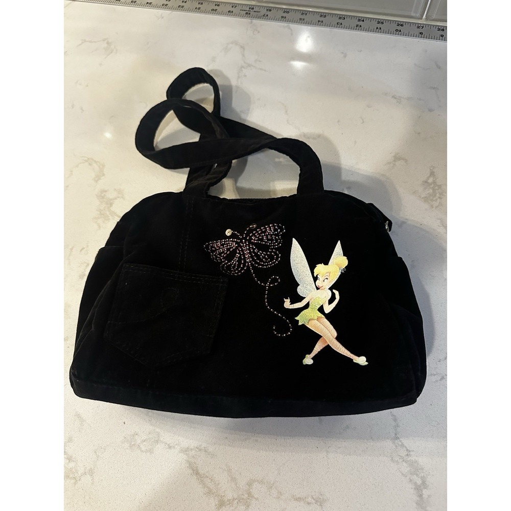 Disney Tinker Bell shoulder bag vintage Y2K black velvet Rhinestone Butterfly